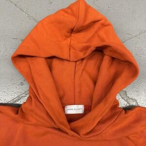 John Elliott Hoodie Mens Large Orange Fleece Pullover Side Zipper Sweatshirt